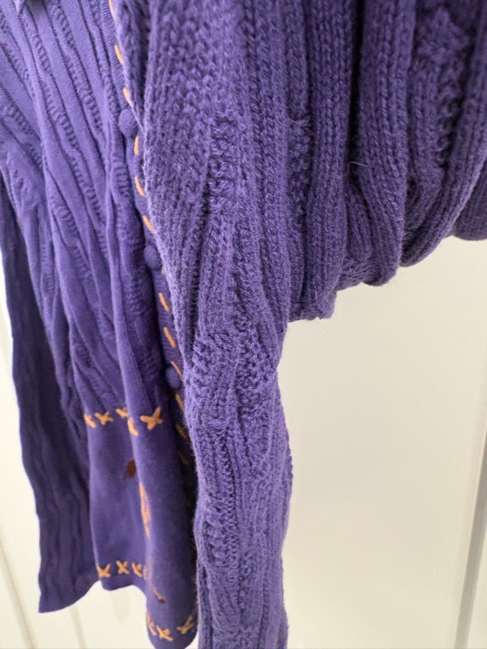 Vintage 90s Rod's Western Purple Cotton Cable Knit Equestrian Cardigan Sz Medium - Picture 6 of 13